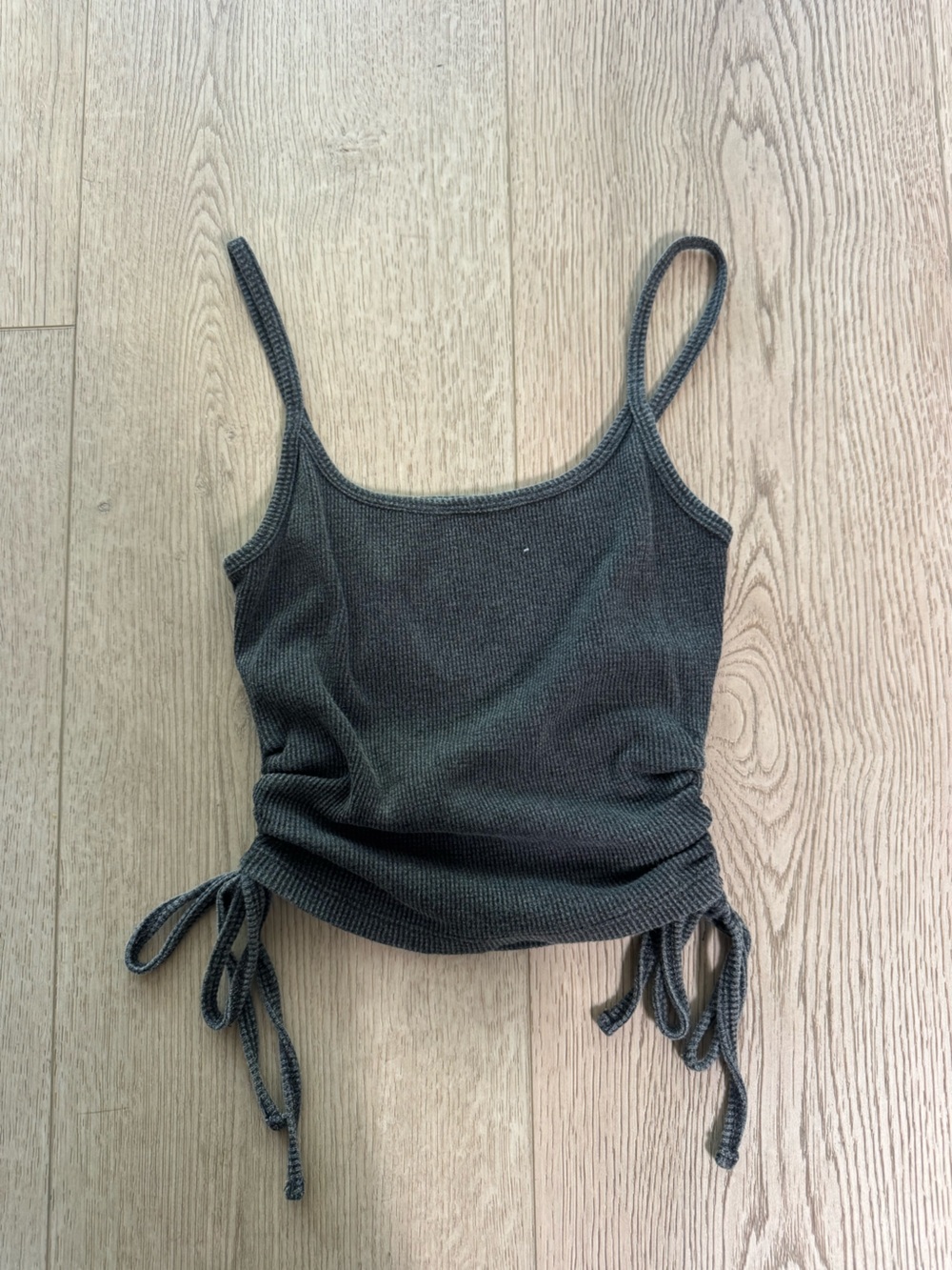 Ribbed Cropped Tank Top with scrunch detailing on slides